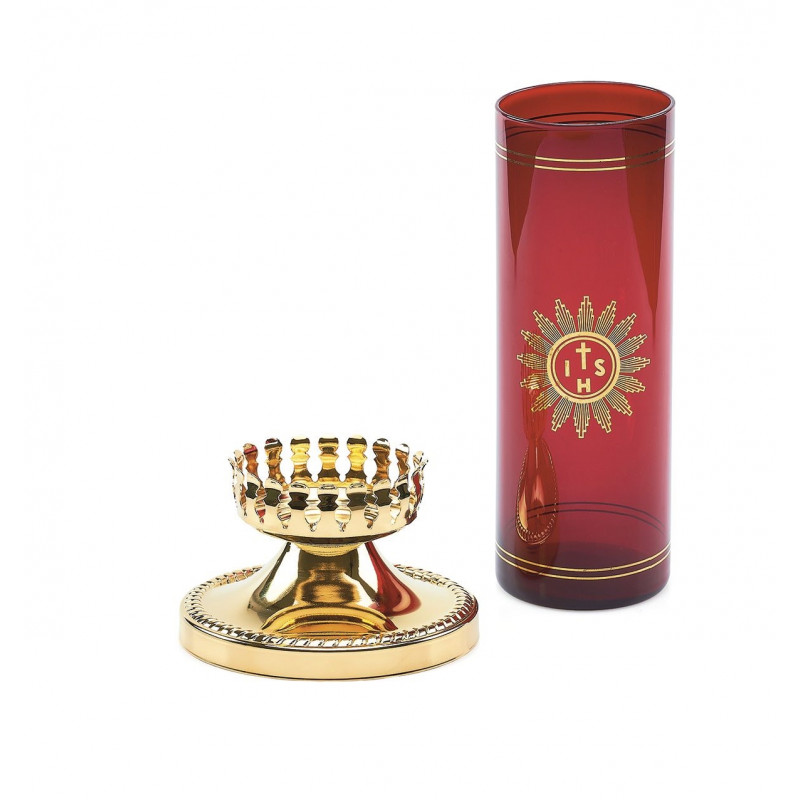 Olive eternal lamp with refill and decorated base (2) - Best Catholic Shop