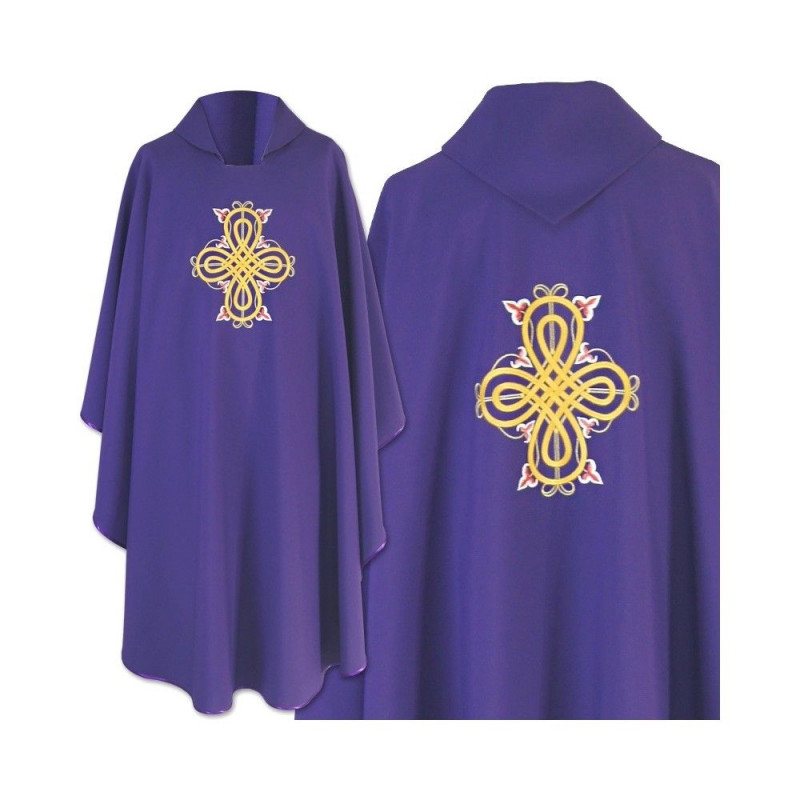 Gothic chasuble purple embroidered - plain fabric (38) - Best Catholic Shop