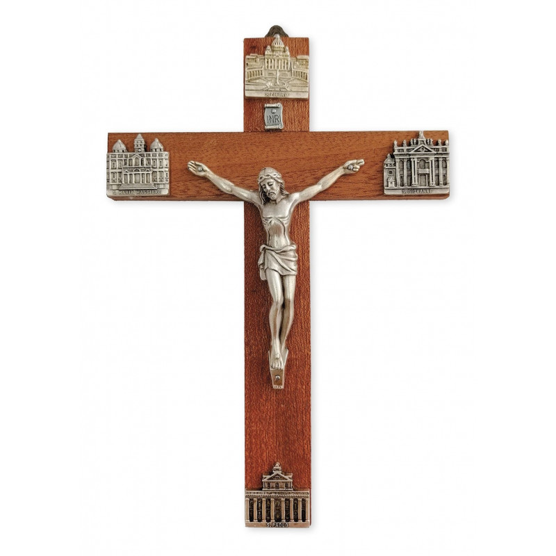 Wooden cross with images of Roman basilicas - Best Catholic Shop