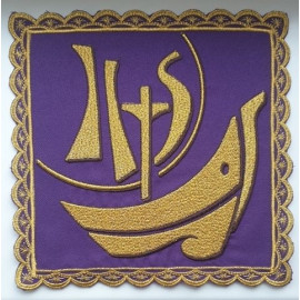 Chalice pall embroidered Ihs, boat - purple