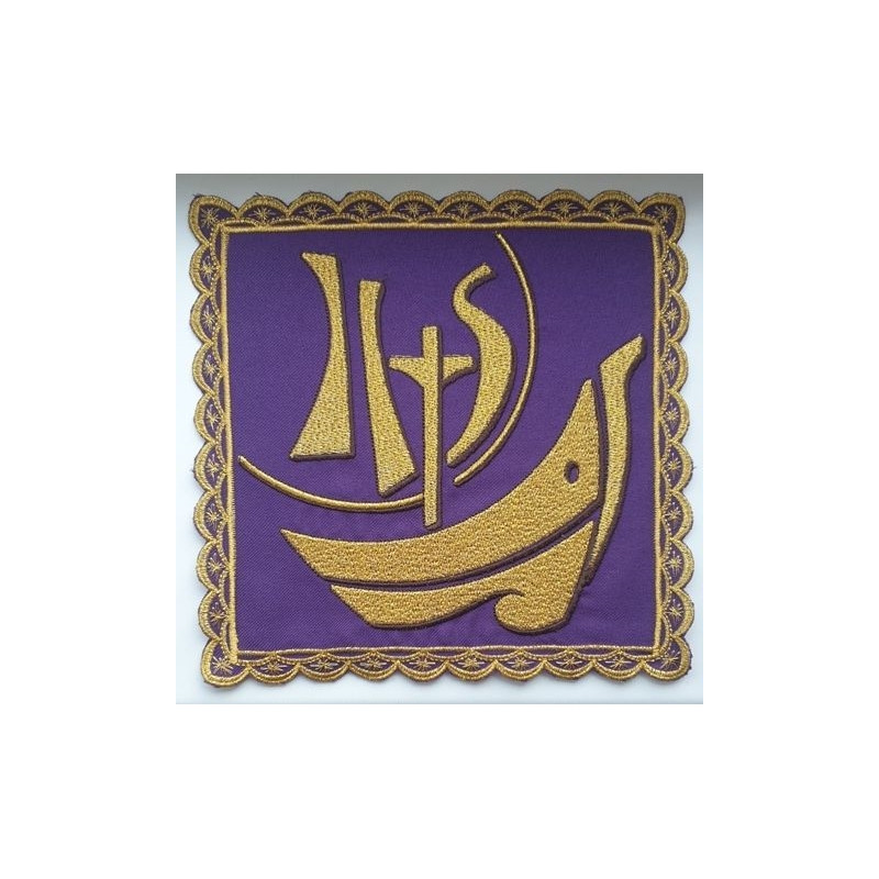 Chalice pall embroidered Ihs, boat - purple - Best Catholic Shop