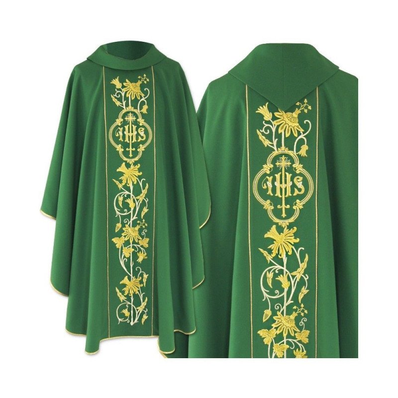 Gothic green chasuble embroidered - plain fabric (45) - Best Catholic Shop