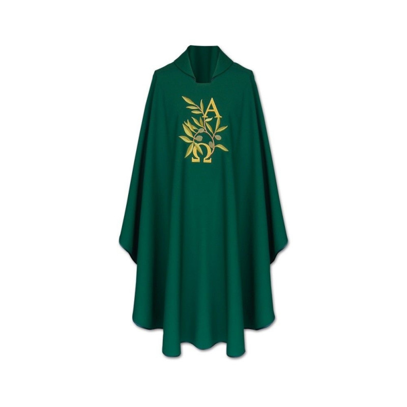 Alpha and Omega chasuble green branches - mix of colors - Best Catholic Shop