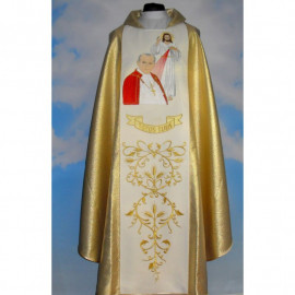 Chasuble with the image of John Paul II and Merciful Jesus -  wide belt