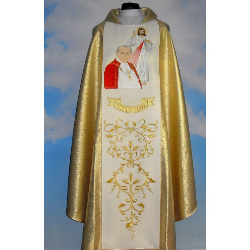 Chasuble with the image of John Paul II and Merciful Jesus -  wide belt - Best Catholic Shop