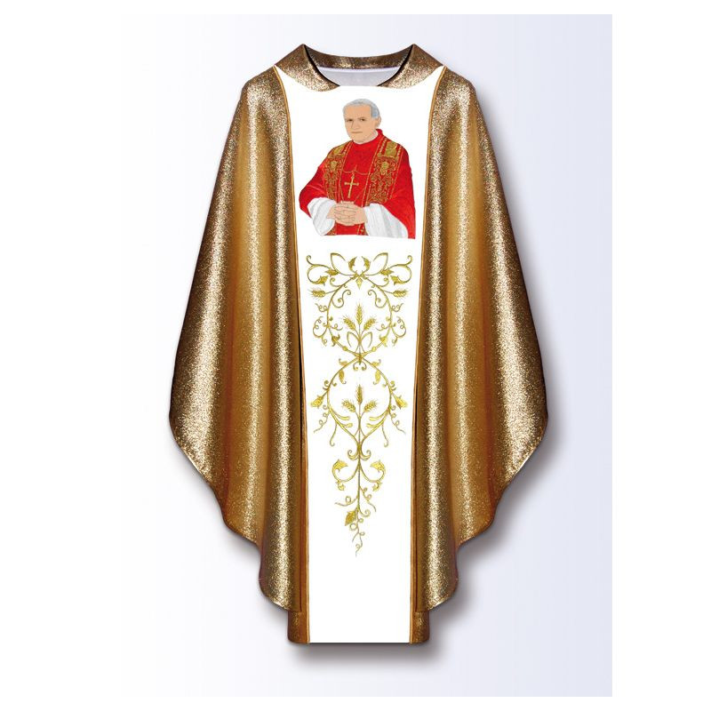 Chasuble with the image of John Paul II - golden material (B) - Best Catholic Shop