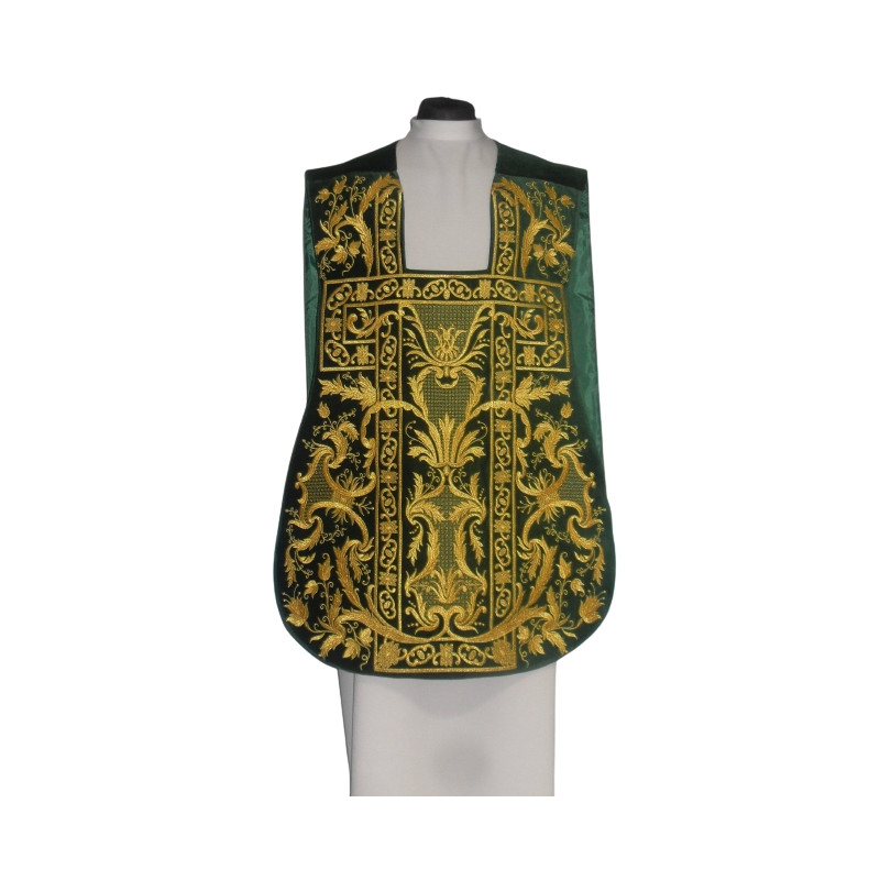 Roman chasuble green embroidered eucharistic motif, velvet (74) - Best Catholic Shop