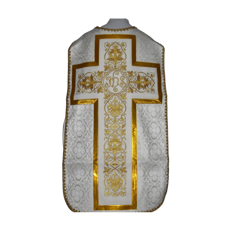 Roman chasuble white, IHS rosette (58) - Best Catholic Shop