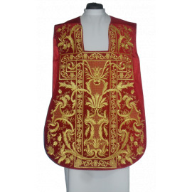 Roman chasuble red embroidered eucharistic motif, velvet (75)