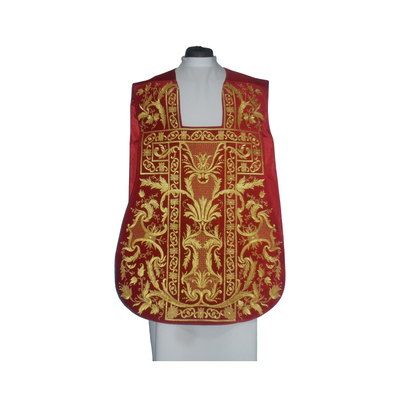Roman chasuble red embroidered eucharistic motif, velvet (75) - Best Catholic Shop