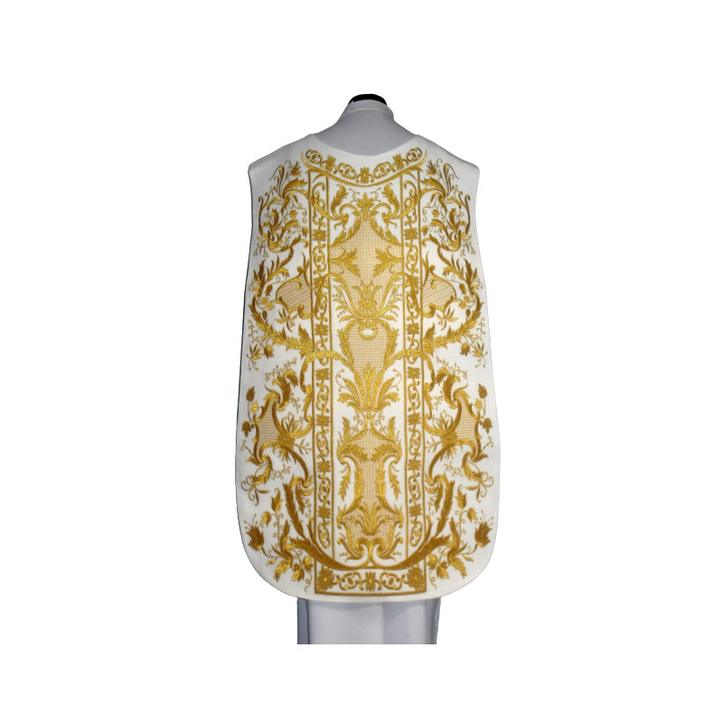 Roman chasuble white embroidered eucharistic motif, velvet (73) - Best Catholic Shop