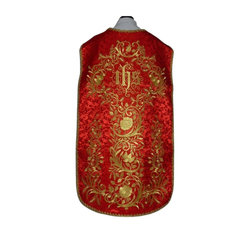 Roman chasuble red embroidered IHS (72) - Best Catholic Shop