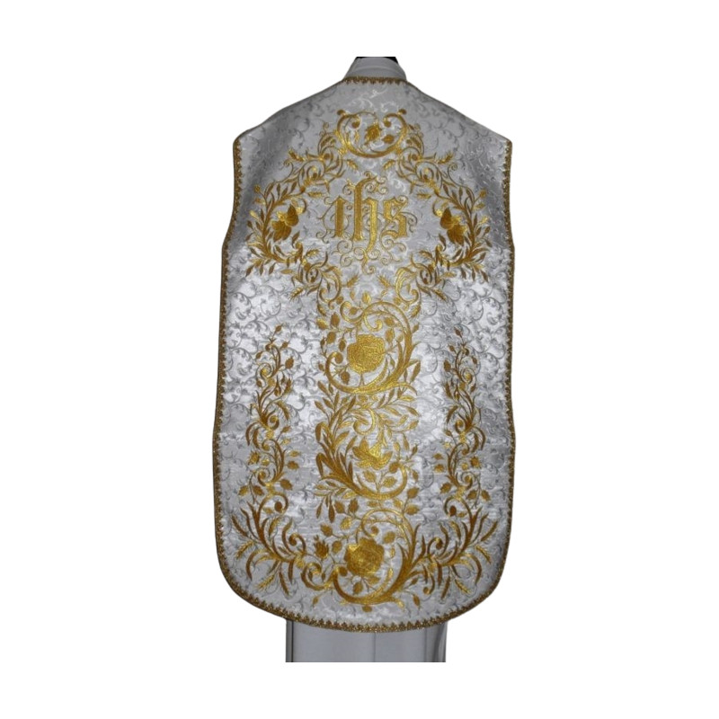 Roman chasuble white embroidered IHS (70) - Best Catholic Shop