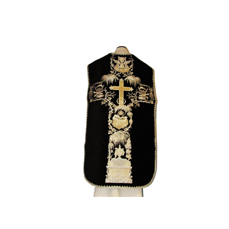 Roman chasuble embroidered black, Alpha and Omega (63) - Best Catholic Shop