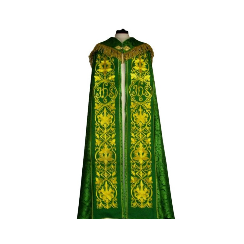 Embroidered cope - IHS green - rosette (1) - Best Catholic Shop