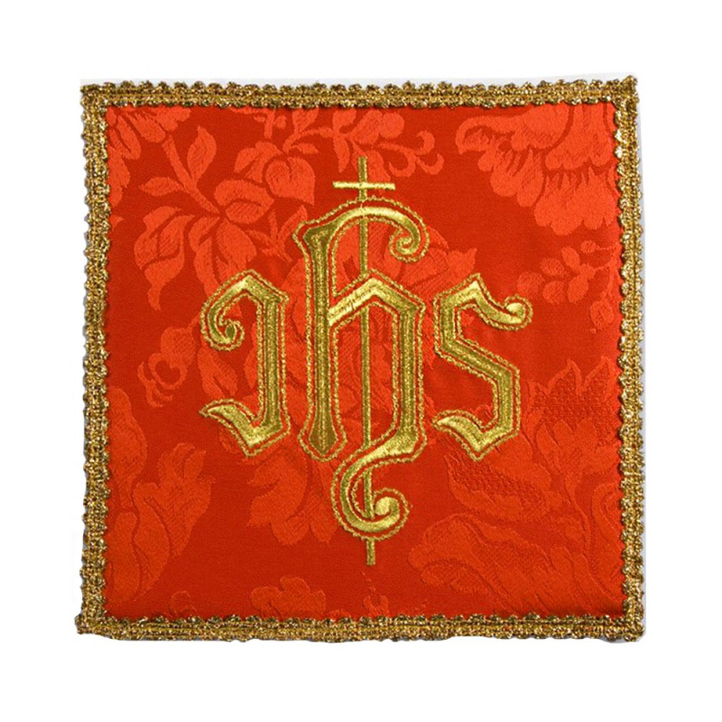 Red embroidered pall - gold IHS - Best Catholic Shop