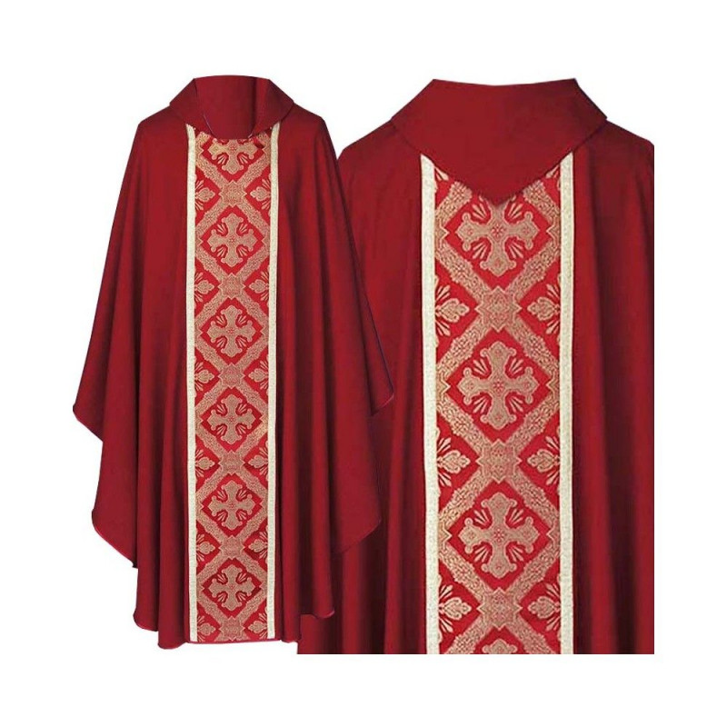 Gothic chasuble red, woven band Cross (171K) - Best Catholic Shop