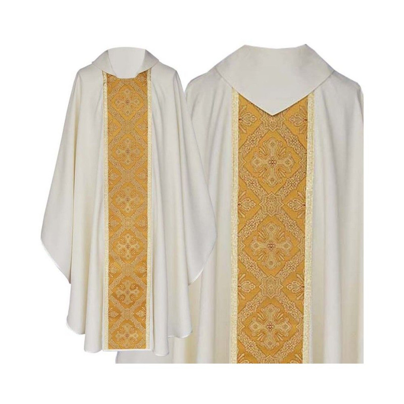 Gothic white chasuble, woven band with Cross (172K) - Best Catholic Shop