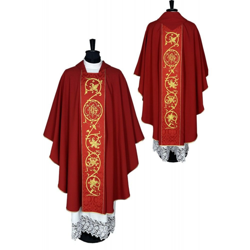 Gothic red chasuble, embroidered, stretch fabric (174K) - Best Catholic Shop