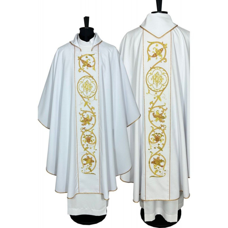 White Gothic chasuble, embroidered, stretch fabric (175K) - Best Catholic Shop