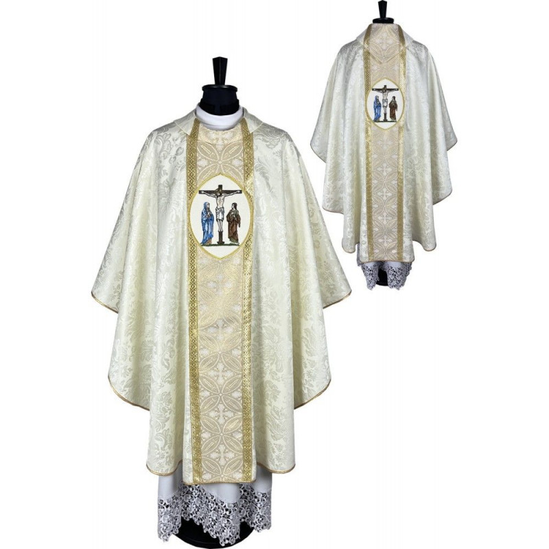 Gothic chasuble ecru, embroidered, Crucifixion of Our Lord Jesus (179K) - Best Catholic Shop