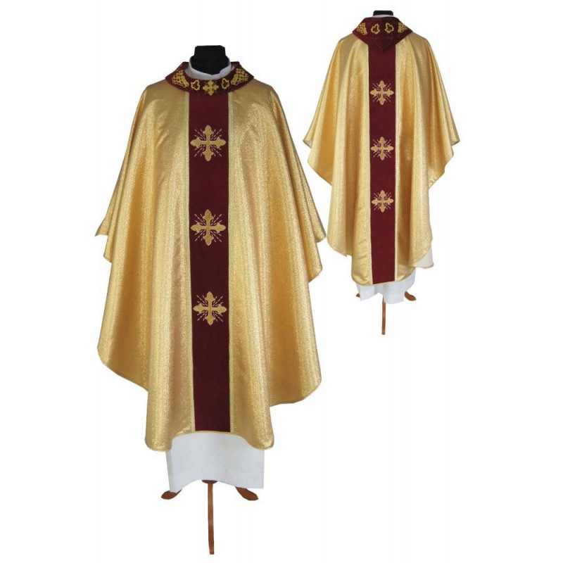 Gothic chasuble gold, embroidered, velvet band (180 cm) - Best Catholic Shop