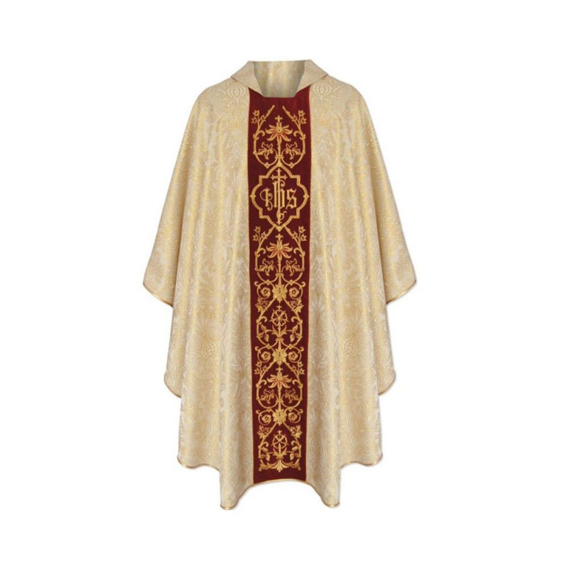 Gothic chasuble, gold, rosette embroidered, velvet band (181K) - Best Catholic Shop