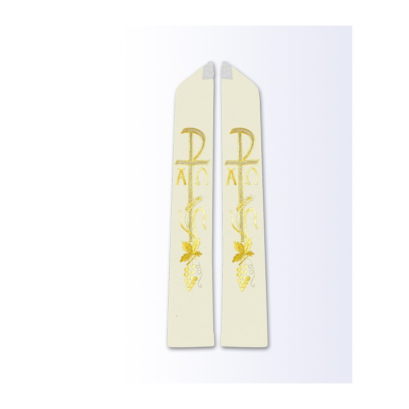 Ecru Stole with Eucharistic Motif Alpha and Omega - Best Catholic Shop