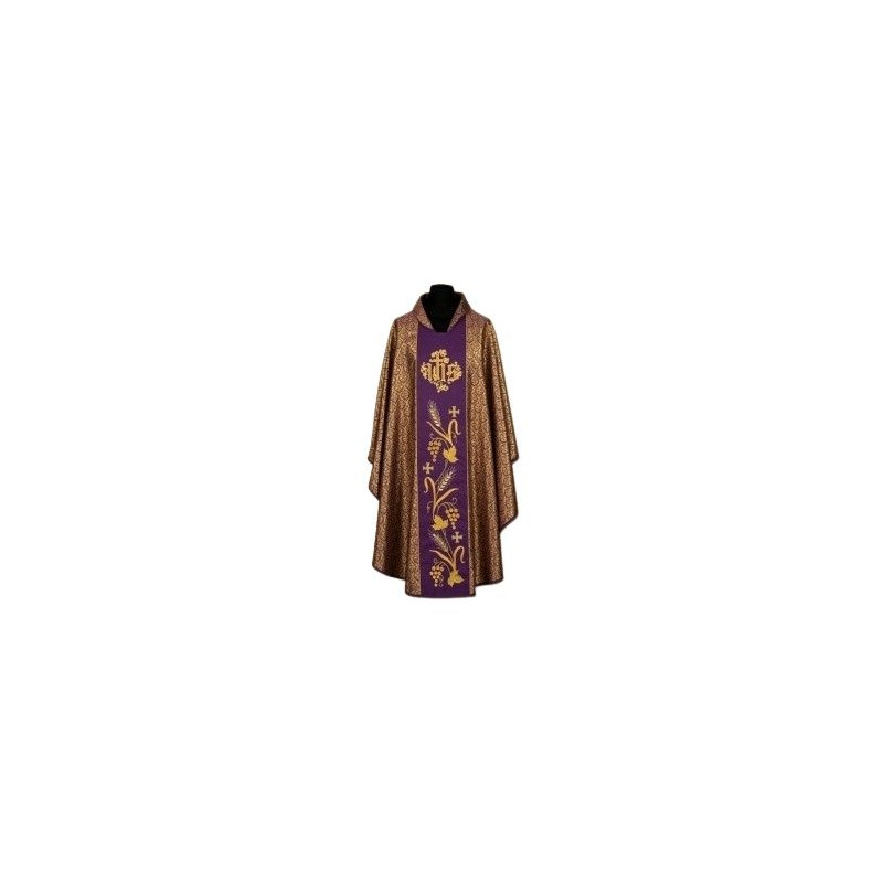 Chasuble richly embroidered purple gold IHS (04A) - Best Catholic Shop