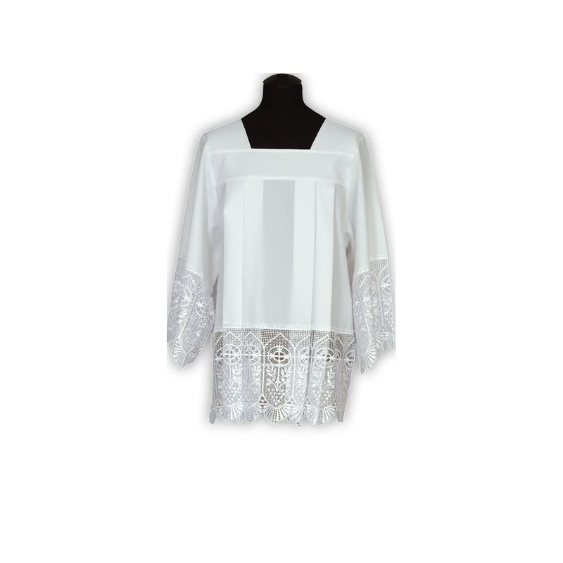 Clergy surplice decorated with wide guipure lace. - Best Catholic Shop