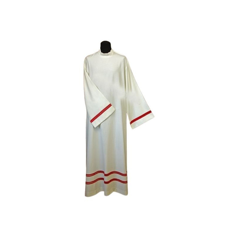 Priestly alb made of linen – red insert - Best Catholic Shop