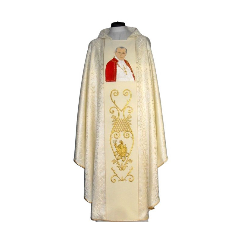 Chasuble with the image Of John paul iI – cream rosette fabric - Best Catholic Shop