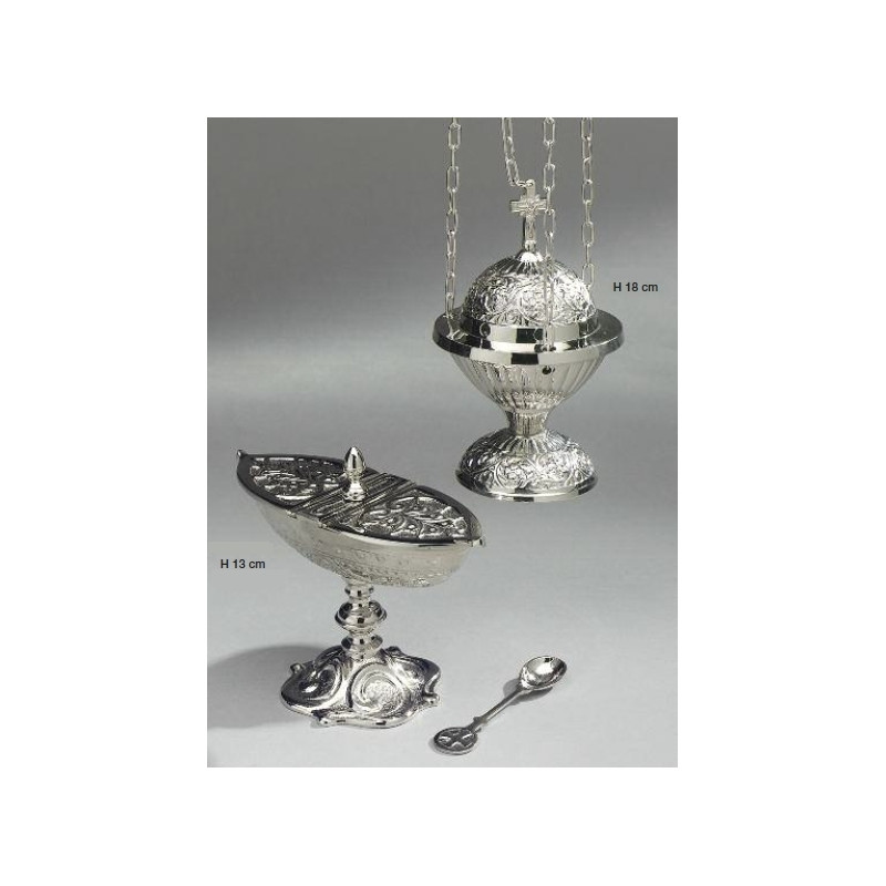 Censer + boat + spoon - a set of silver color - Best Catholic Shop