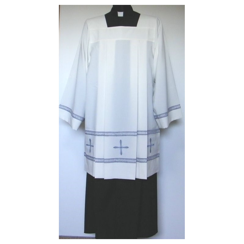 Surplice priest stretch - gray crosses + hemstitch - Best Catholic Shop