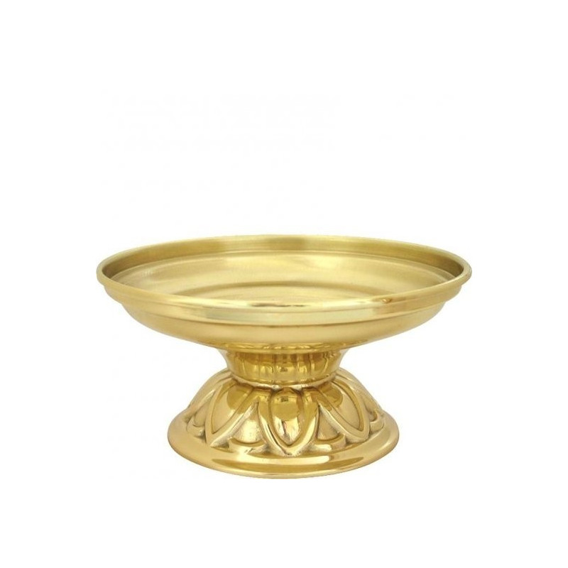 Gold-finished brass holy water pot with round base, 15 cm