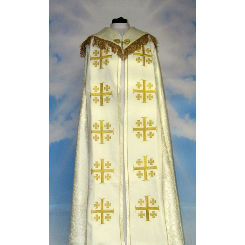Embroidered cope - Jerusalem Cross ecru - rosette (3) - Best Catholic Shop
