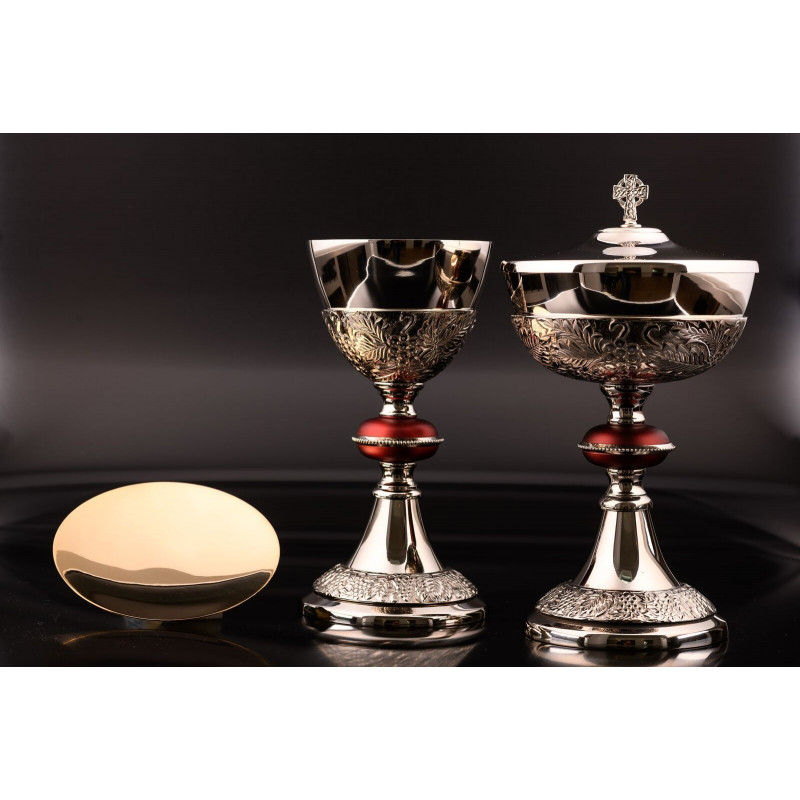 Set of nickel-plated chalice + ciborium + paten (22) - Best Catholic Shop
