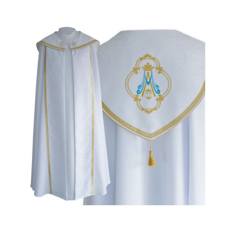White Marian pattern cope - gabardine fabric (24) - Best Catholic Shop