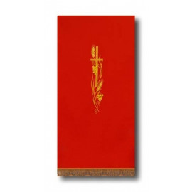 Red Pulpit Cover with stylized cross, grapes, wheat (3)