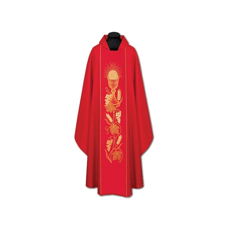 Embroidered red chasuble - chalice (011) - Best Catholic Shop