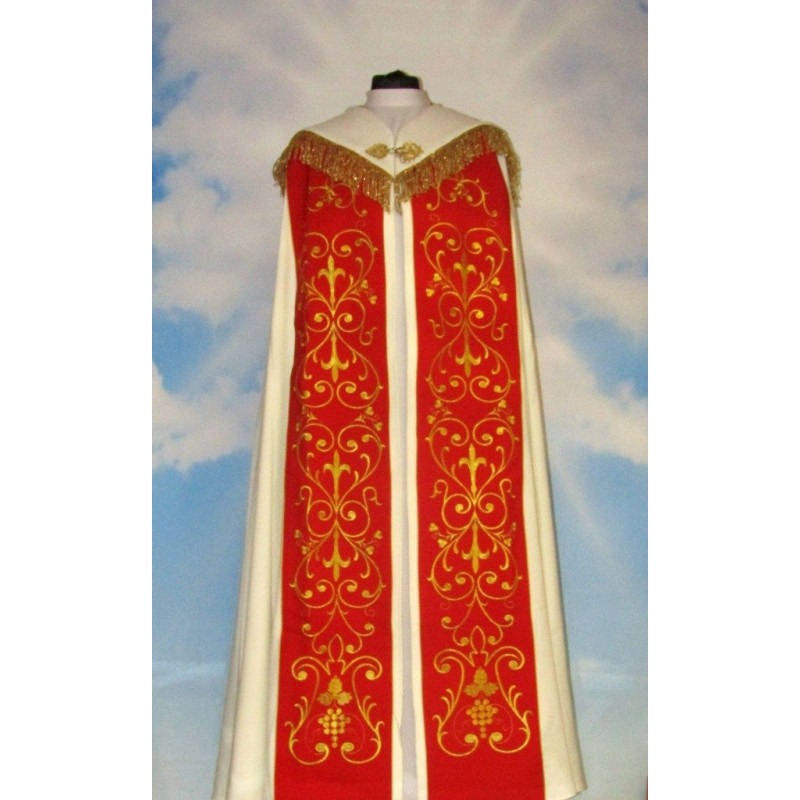 Cream-embroidered cope - red - ornament (4) - Best Catholic Shop