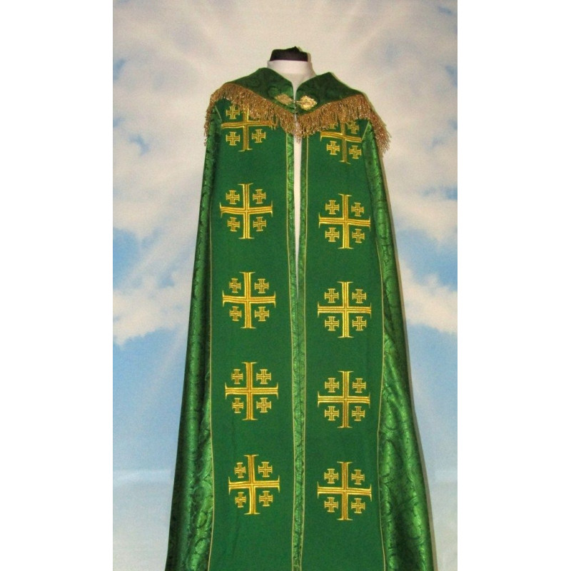 Embroidered cope - Jerusalem Cross green - rosette (3) - Best Catholic Shop