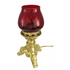 Electric Standing Sanctuary Lamp with Red Shade — Brass, 24 cm