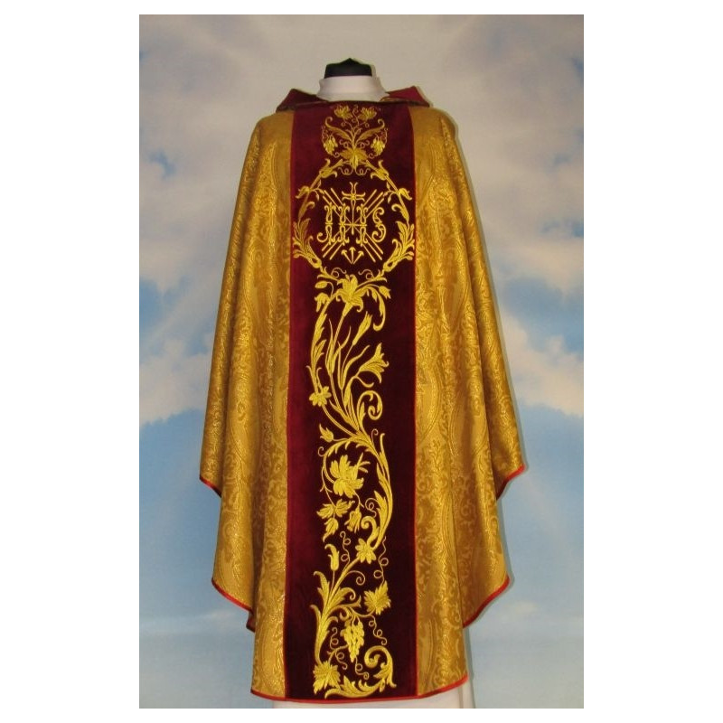 Chasuble Angel rosette ornament - embroidered velvet belt (5) - Best Catholic Shop