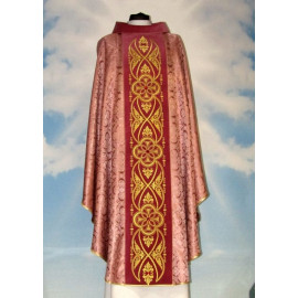 Pink chasuble with rosette - velvet belt (8)