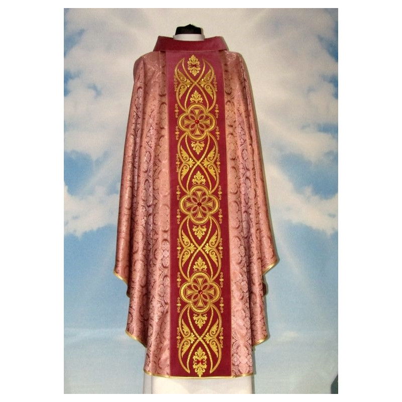 Pink chasuble with rosette - velvet belt (8) - Best Catholic Shop