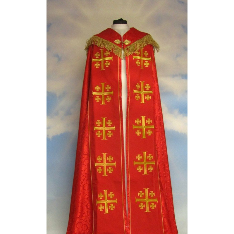 Embroidered cope - Jerusalem Cross - red rosette (3) - Best Catholic Shop