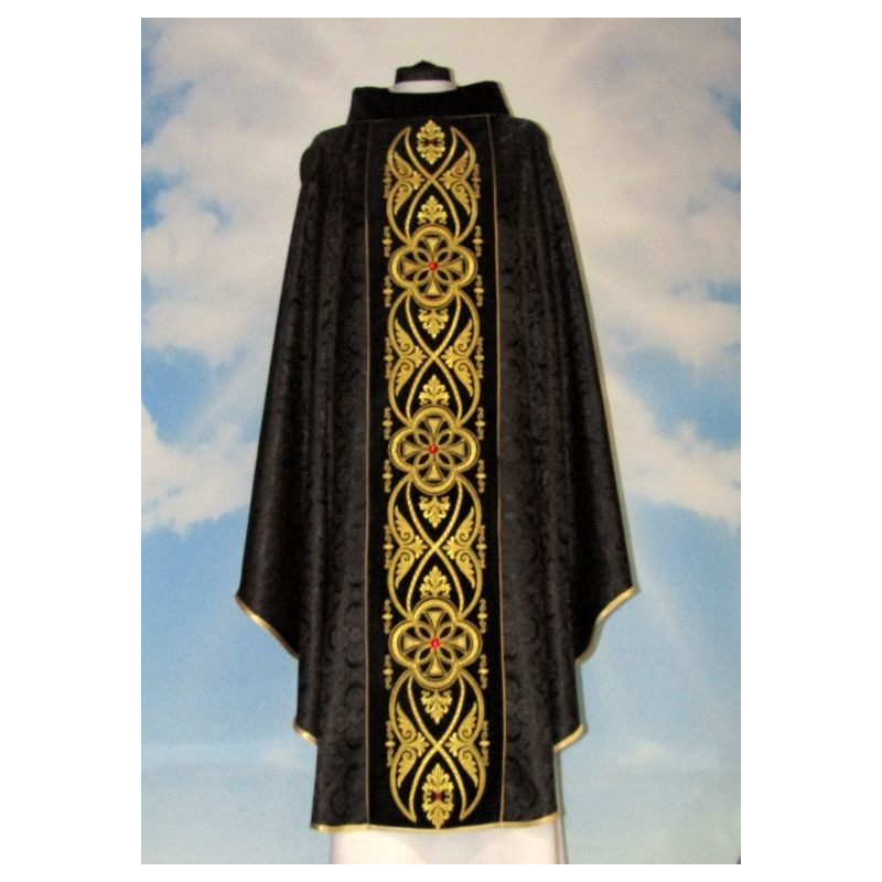 Chasuble with black rosette - embroidered velvet belt (7) - Best Catholic Shop