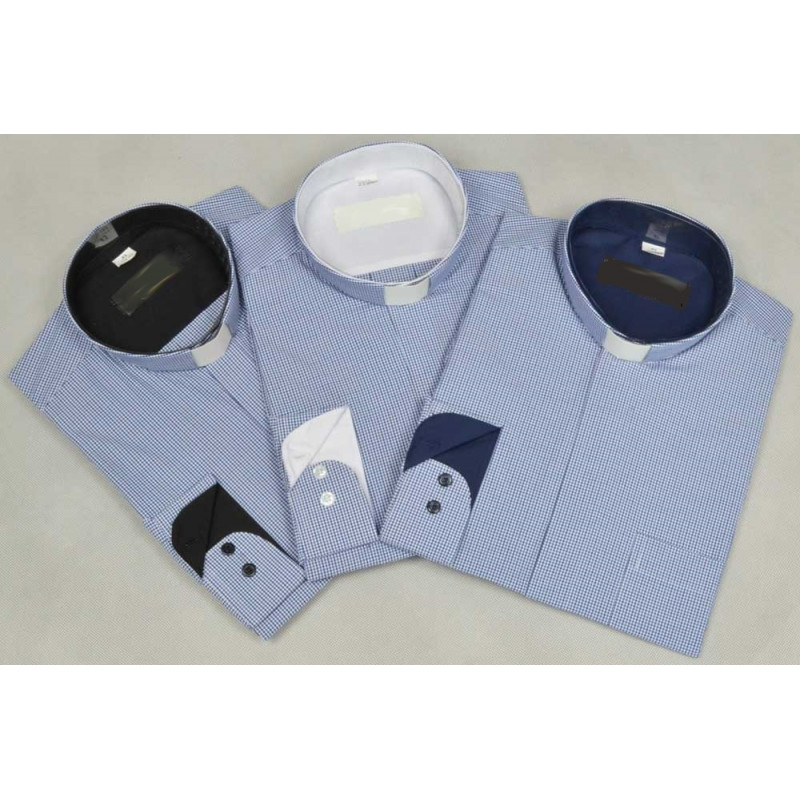Clergy shirt - blue grille - Best Catholic Shop