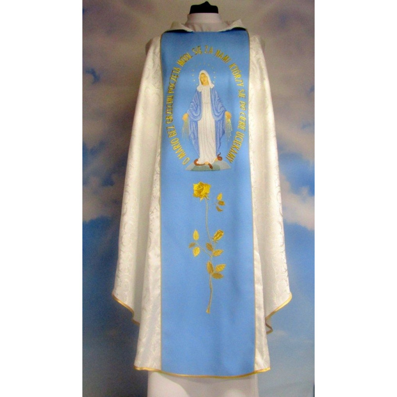 Embroidered chasuble - MB Immaculate with inscription - wide belt - Best Catholic Shop